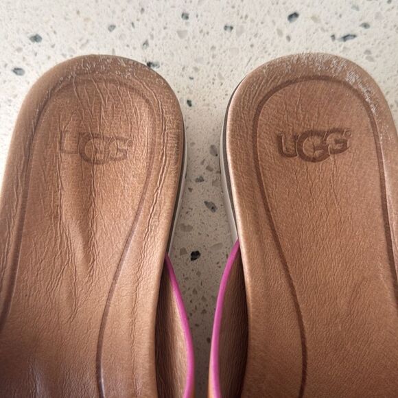 UGG Kari Women's Natural Tan & Pink Leather Slide Sandals Casual Comfy Size 6.5 - Picture 4 of 8